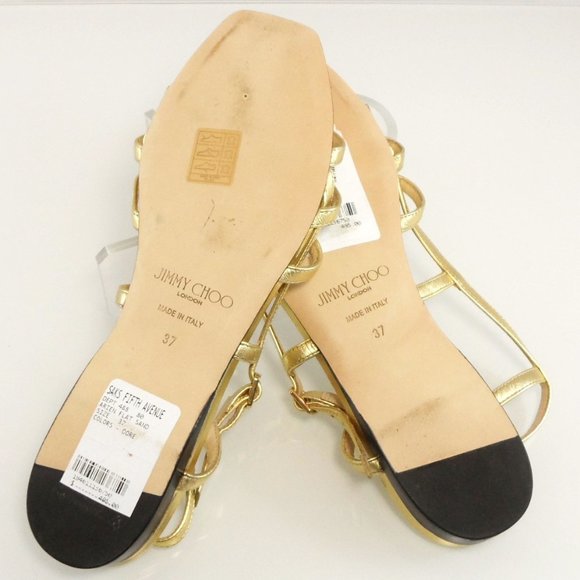 NWT$495 Jimmy Choo Arien Flat Metallic Leather Strappy Cage Sandals 37, 6.5-7 - Picture 11 of 13
